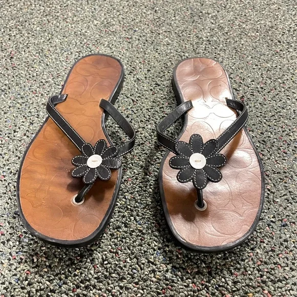 Coach Black and Brown Floral Sandals - Picture 1 of 4